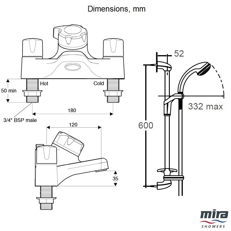 MIRA Extra BSM Sequential Bath/Shower Mixer Kit Chrome/White 1.0.122.25.2