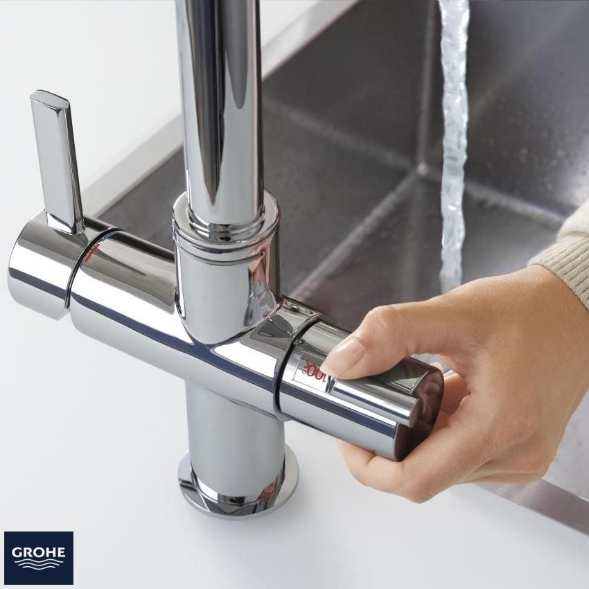 GROHE Red Duo Kitchen Mixer, Arched Spout and Single Boiler 4ltrs, Chrome, 30058 000