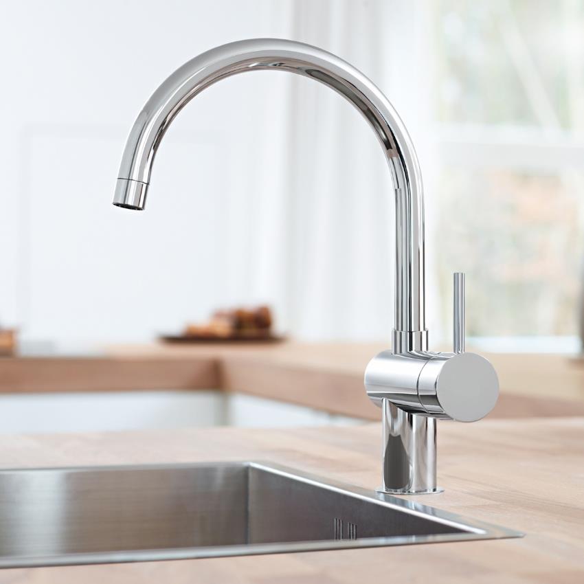 GROHE Minta Monobloc Kitchen Sink Mixer Arched Spout, Chrome, 32917 000