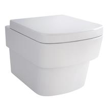 PlumbForLess Bloque Square Wall Hung Pan and Slow Close WC Set, White