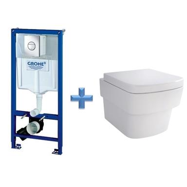 GROHE Rapid SL 1.13m 3 in 1 WC Set 38860 c/w Bloque Wall Hung Toilet Pan and SC Seat