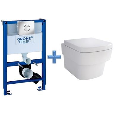 GROHE Rapid SL 0.82m 3 in 1 WC Set 38868 c/w Bloque Wall Hung Toilet Pan and SC Seat
