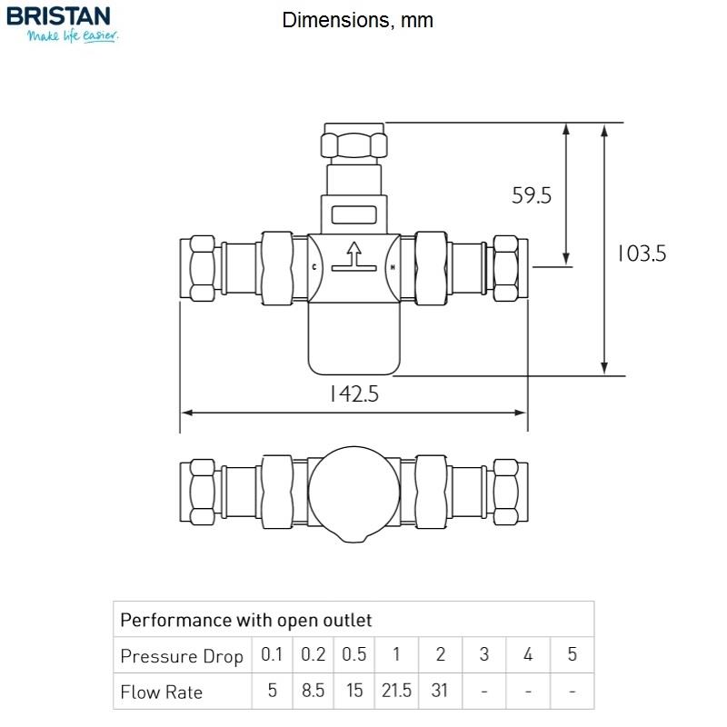 Bristan MT503CP TMV3 15mm Thermostatic Mixing Valve
