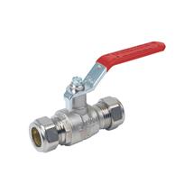 35mm ART89 Brass Compression Lever Ball Valve, Water, RED Handle, BIVL89X35LFR