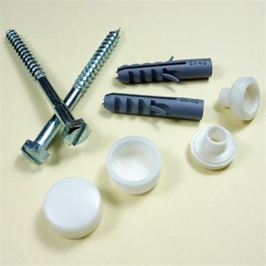 Standard WC Pan Fixing Set, BZP Coach Screws, White Caps